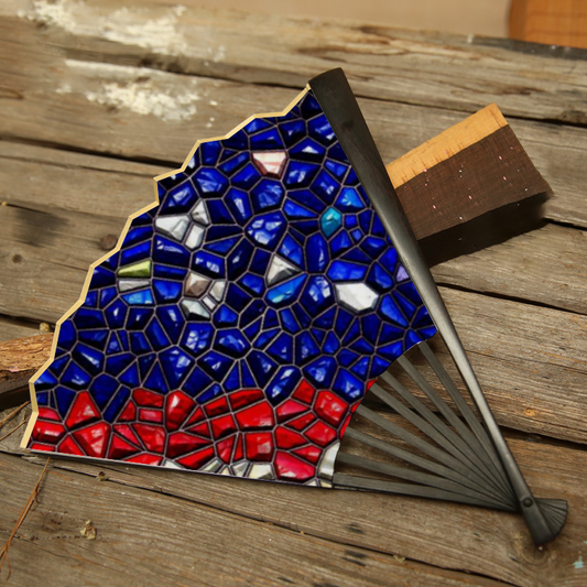 American Flag Mosaic Double-side Custom Spun Silk Fan Retro Hand-held Folding Fan