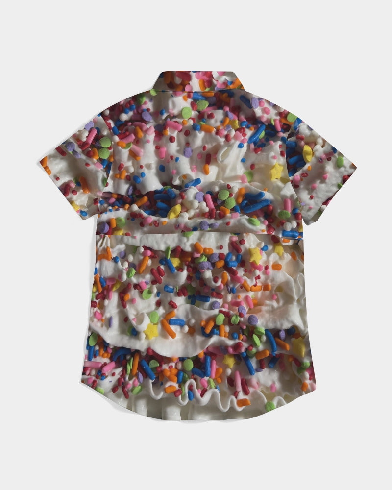 Rainbow Sprinkles On Whipped Cream Women's Short Sleeve Button Up