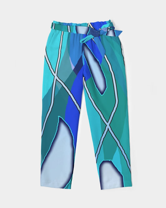 Wavy Blue Women's Belted Tapered Pants