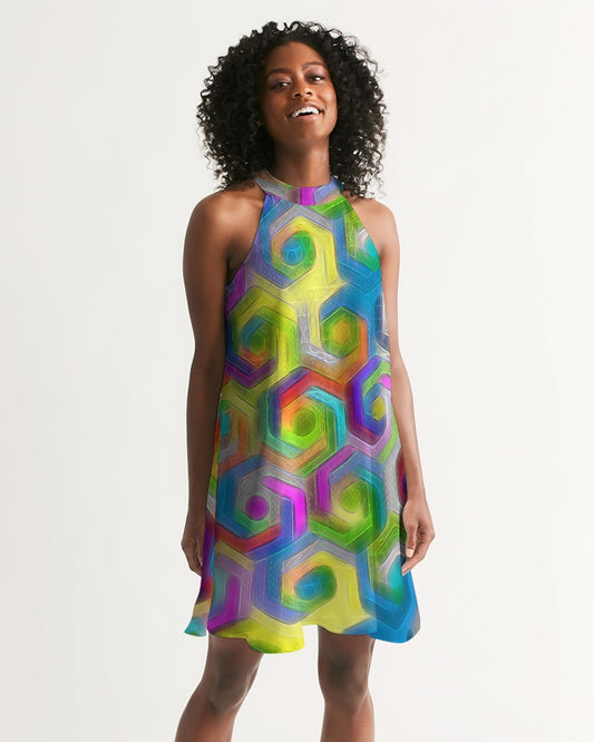 Colorful Hexagons Women's Halter Dress