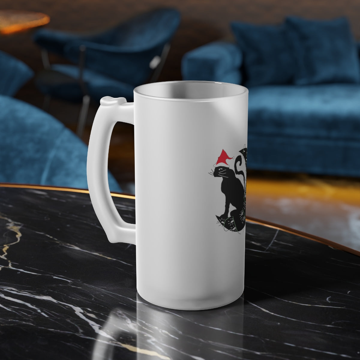 Christmas Cat On The Moon Frosted Glass Beer Mug