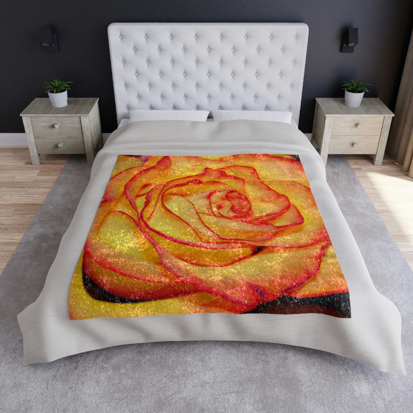 Bright Orange Rose Crushed Velvet Blanket