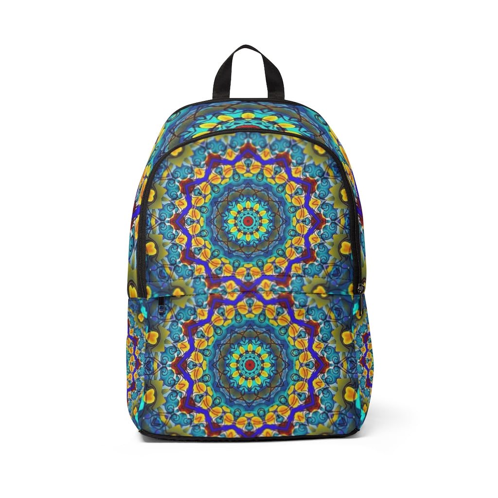 Blue Green Kaleidoscope Unisex Fabric Backpack