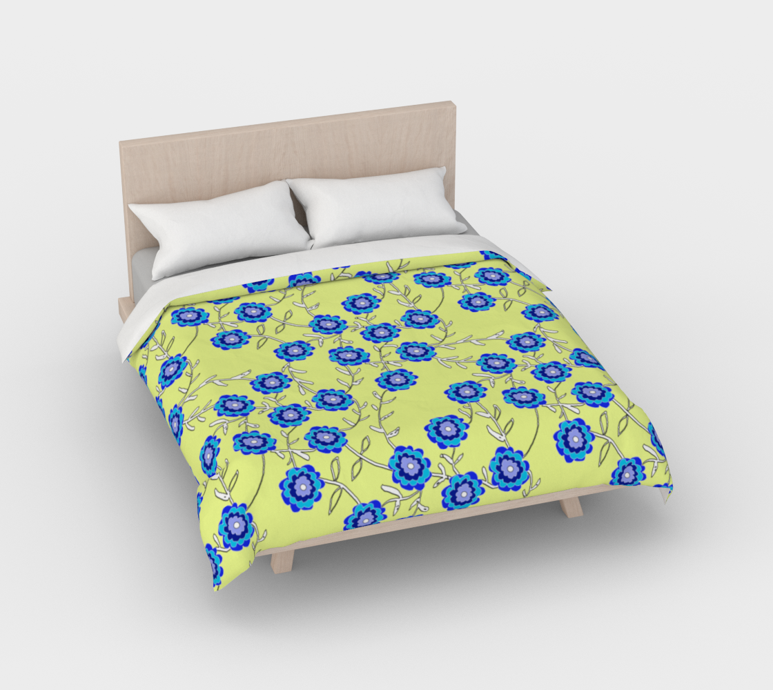 Blue Flowers On Yellow Duvet Cover