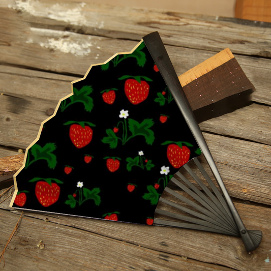 Wild Strawberries Pattern Double-side Custom Spun Silk Fan Retro Hand-held Folding Fan