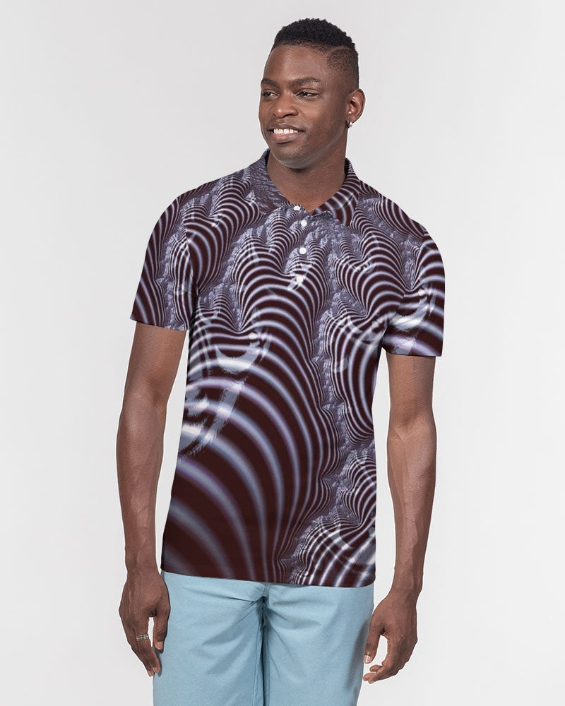 Black and White Spiral Fractal Men's Slim Fit Short Sleeve Polo