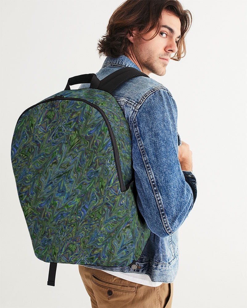 Blue Green Liquid Marbling Large Backpack