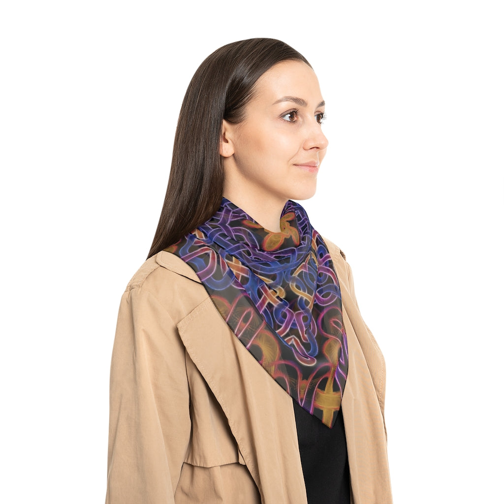 Blue Gold Celtic Kaleidoscope Poly Scarf