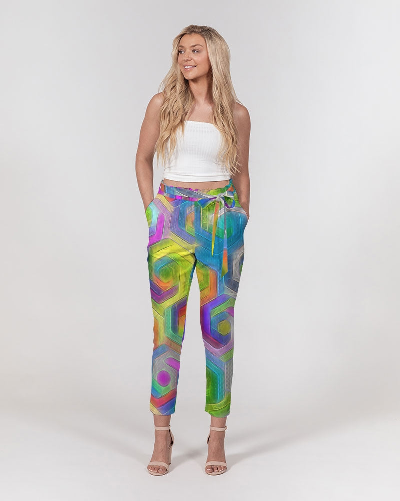 Colorful Hexagons Women's Belted Tapered Pants