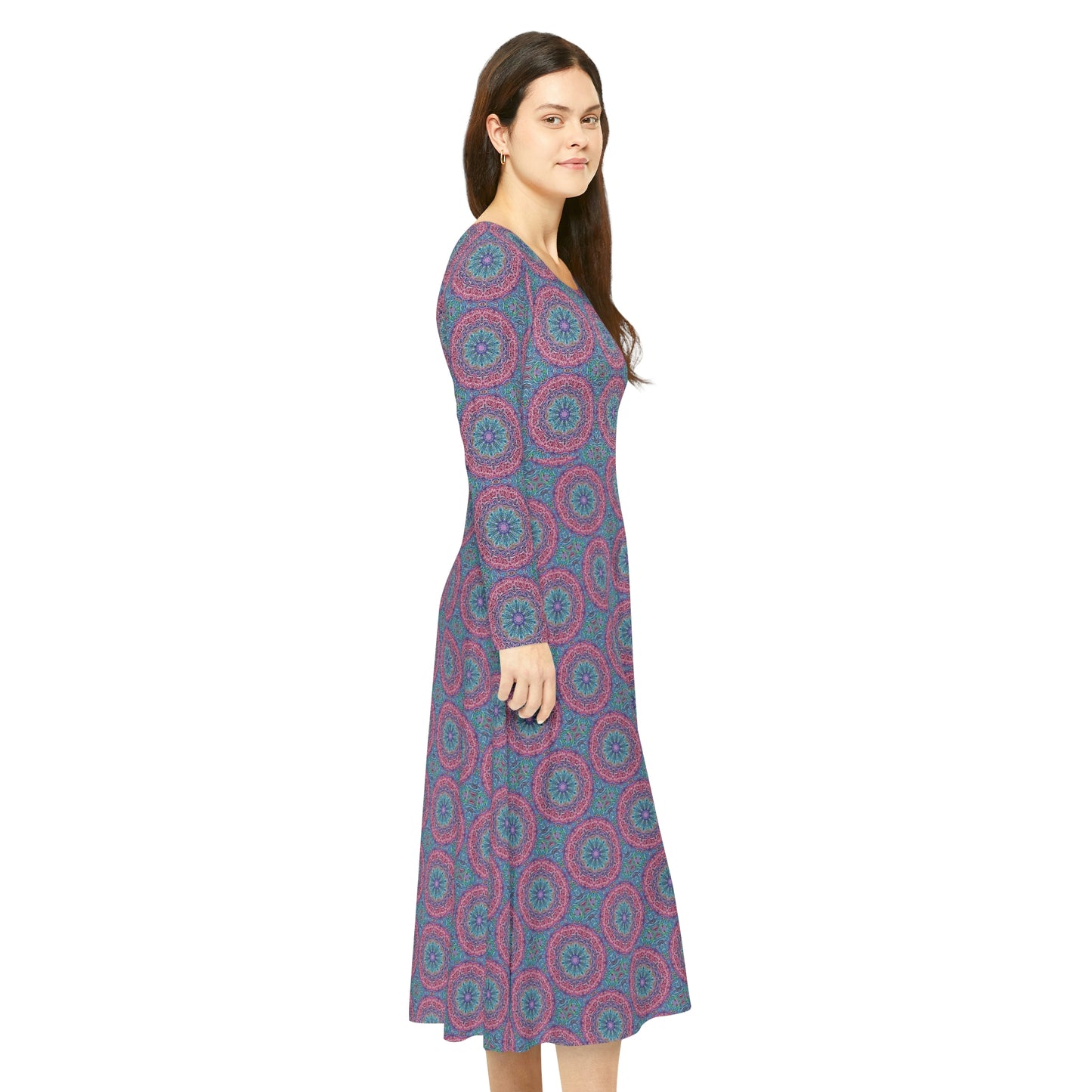 Blue and Pink Kaleidoscope Women's Long Sleeve Dance Dress