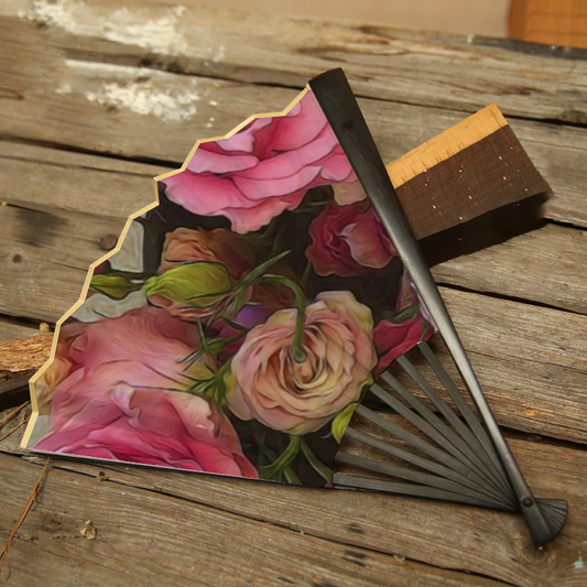 Pink Lisianthus Flowers Double-side Custom Spun Silk Fan Retro Hand-held Folding Fan