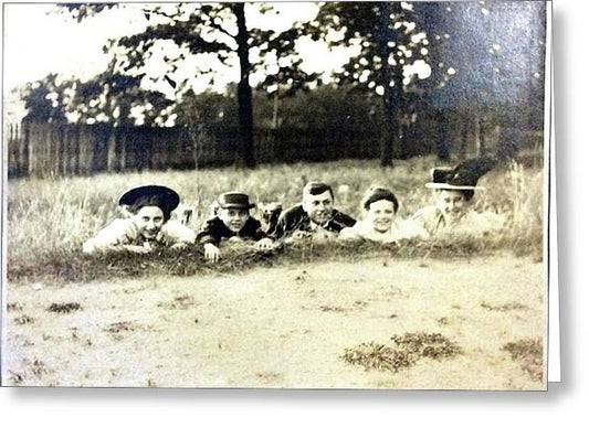 Early 1900s Women In Hats Lay On The Grass - Greeting Card