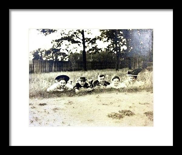 Early 1900s Women In Hats Lay On The Grass - Framed Print