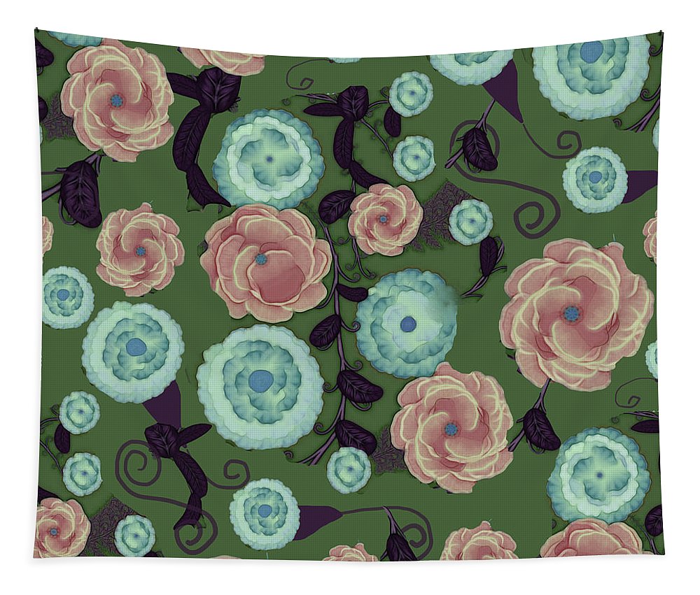 Earthy Peach and Turquoise Flower Pattern - Tapestry