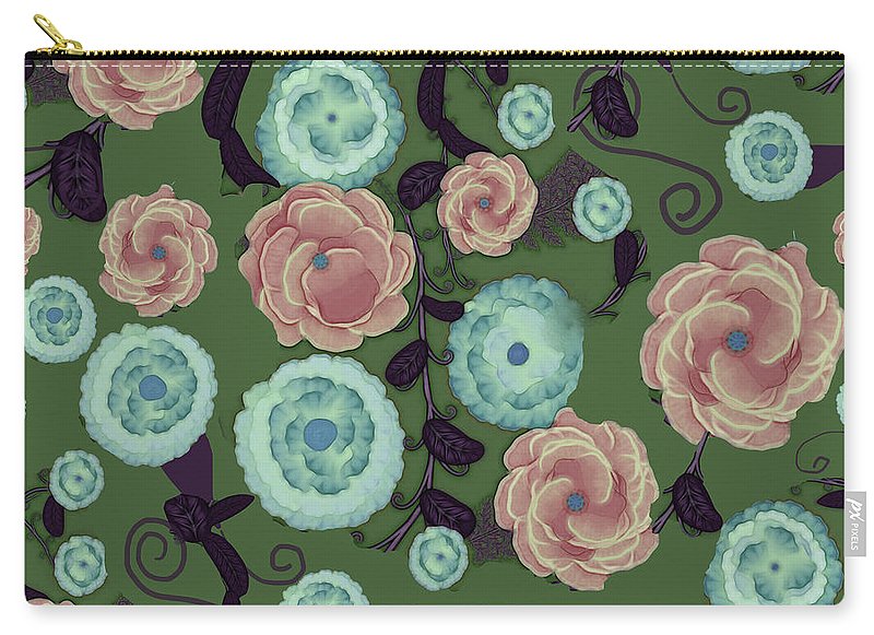 Earthy Peach and Turquoise Flower Pattern - Carry-All Pouch