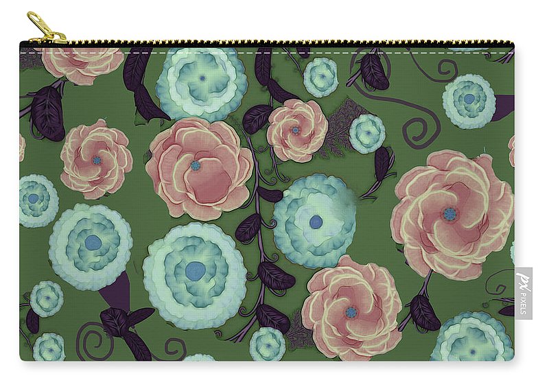 Earthy Peach and Turquoise Flower Pattern - Carry-All Pouch