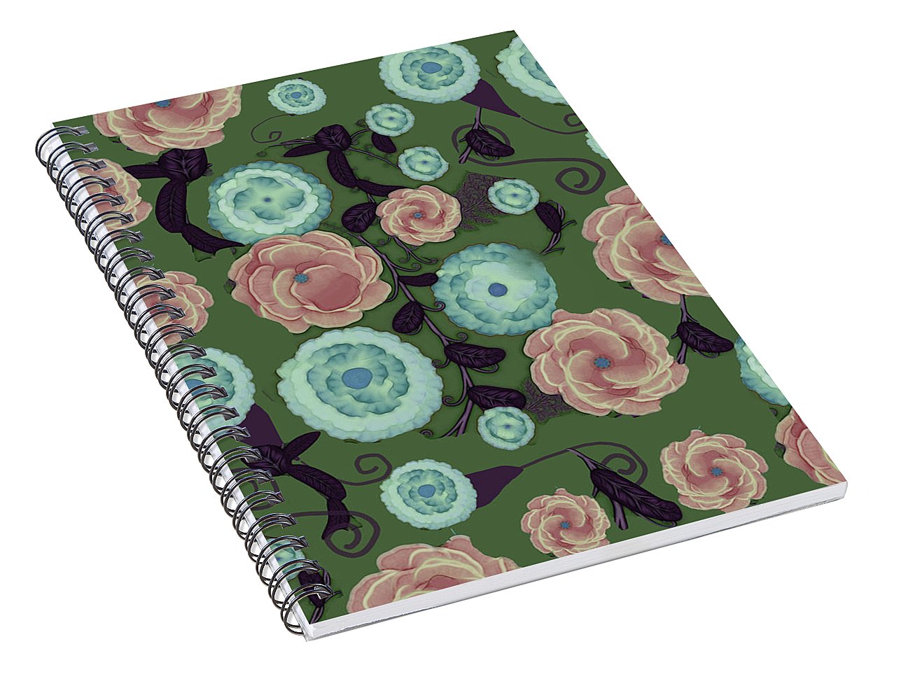 Earthy Peach and Turquoise Flower Pattern - Spiral Notebook