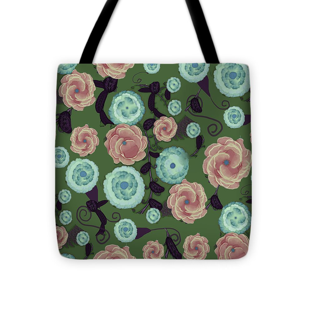 Earthy Peach and Turquoise Flower Pattern - Tote Bag