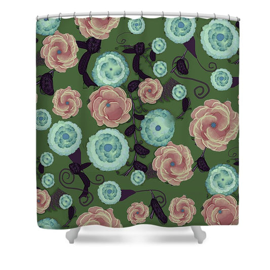 Earthy Peach and Turquoise Flower Pattern - Shower Curtain