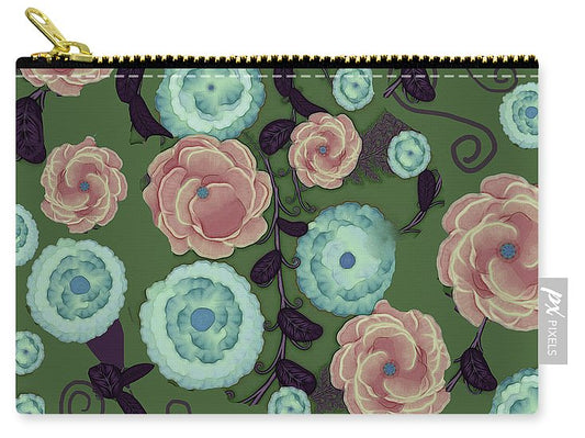 Earthy Peach and Turquoise Flower Pattern - Carry-All Pouch