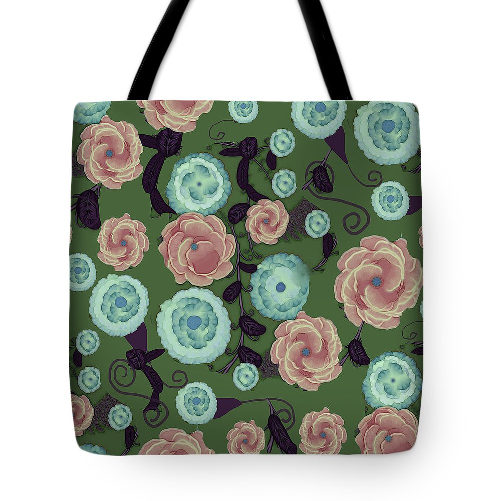 Earthy Peach and Turquoise Flower Pattern - Tote Bag