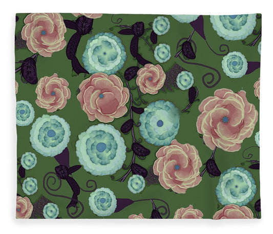 Earthy Peach and Turquoise Flower Pattern - Blanket