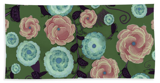 Earthy Peach and Turquoise Flower Pattern - Beach Towel