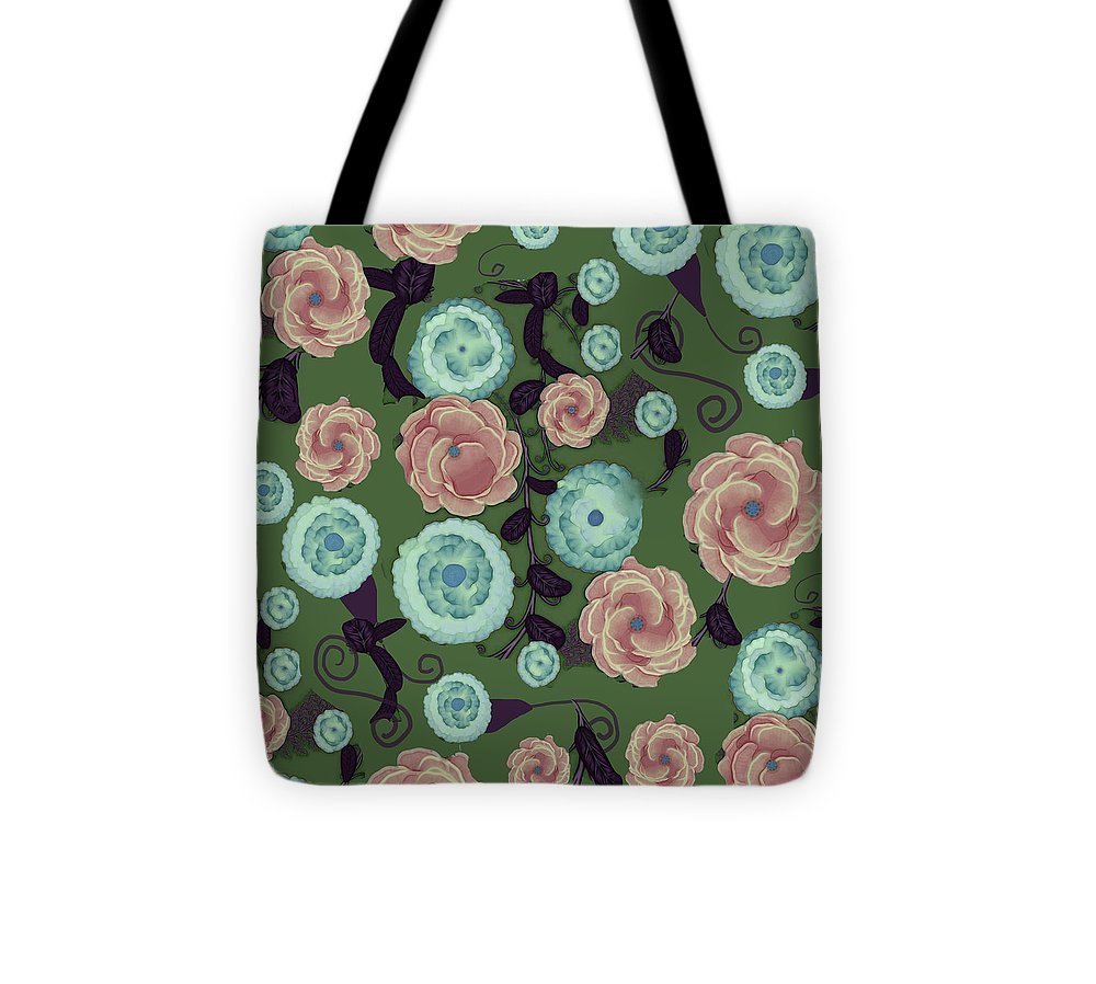 Earthy Peach and Turquoise Flower Pattern - Tote Bag