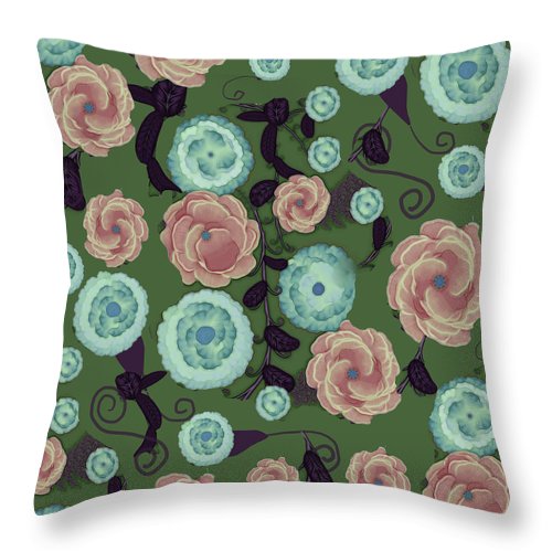 Earthy Peach and Turquoise Flower Pattern - Throw Pillow