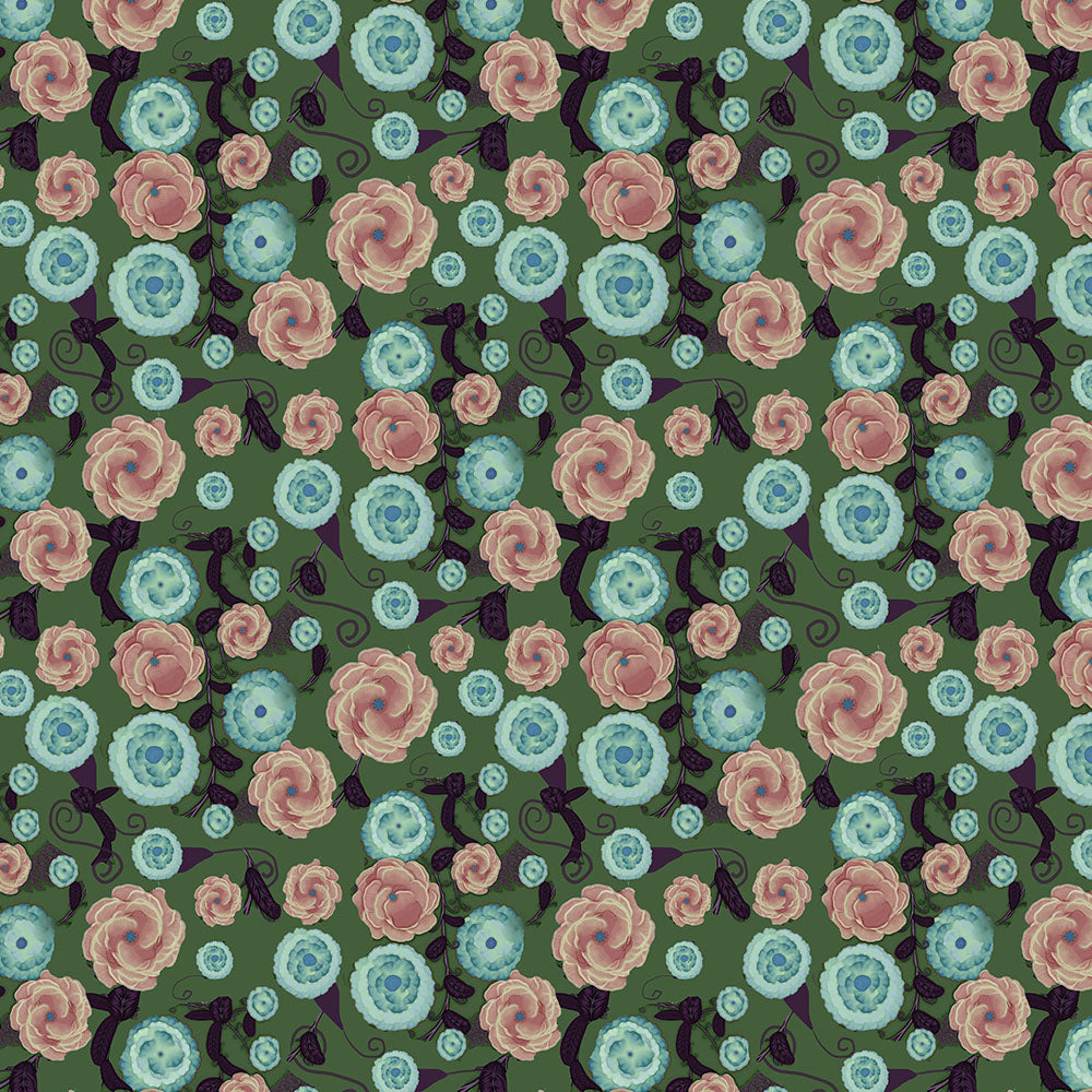 Earthy Peach and Turquoise Flower Pattern Digital Image Download