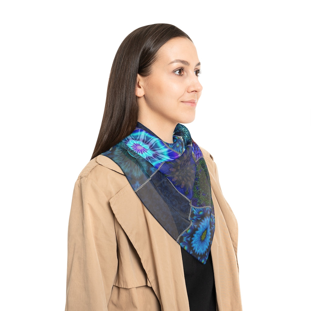 Blue Crazy Quilt Poly Scarf