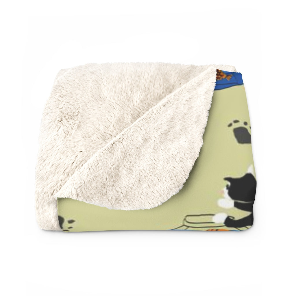 Cat and a Fishbowl Sherpa Fleece Blanket