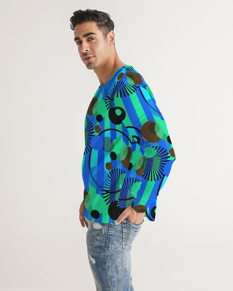 Blue Green Stripes and Dots Men's Long Sleeve Tee