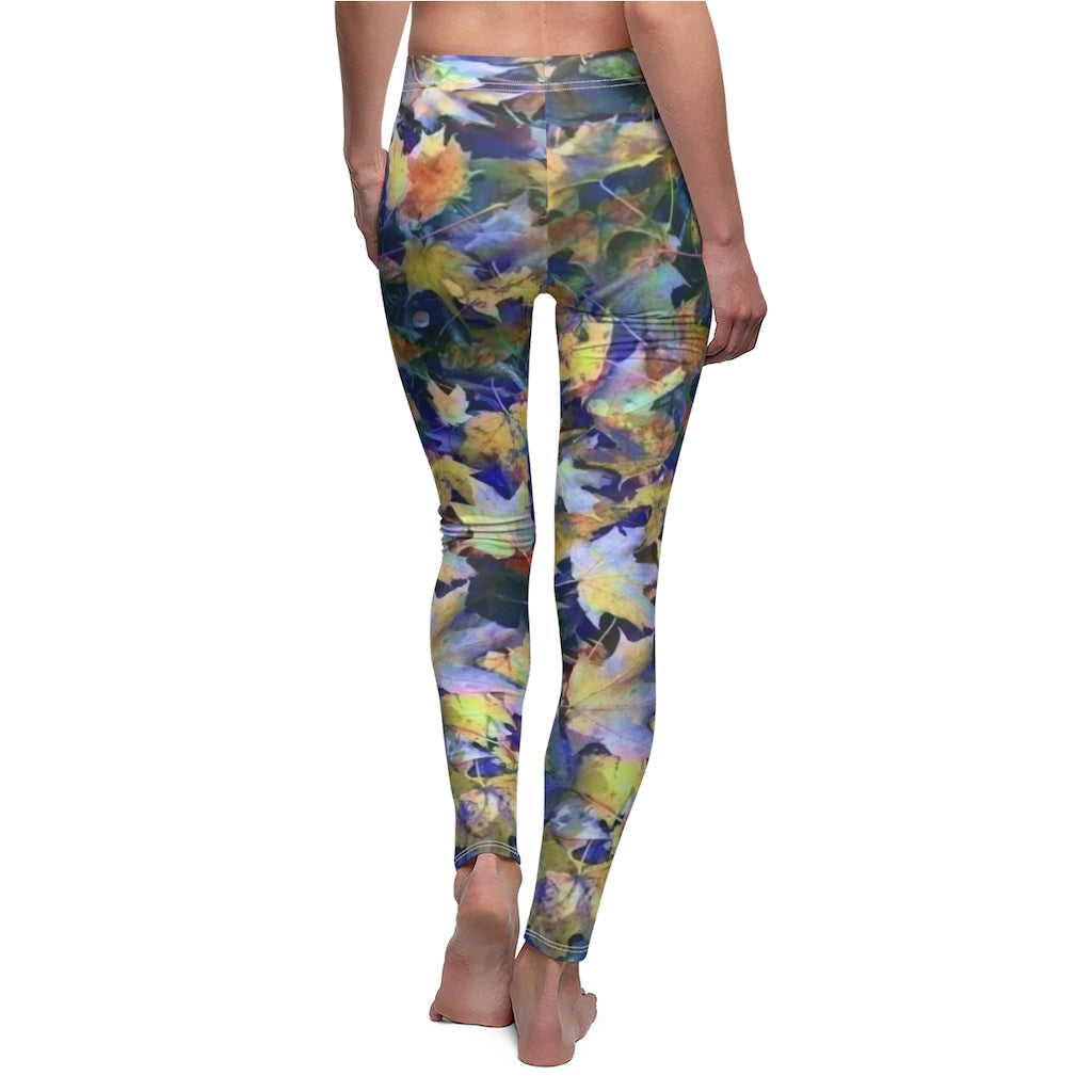 Late October Leaves In Blue Women's Cut & Sew Casual Leggings