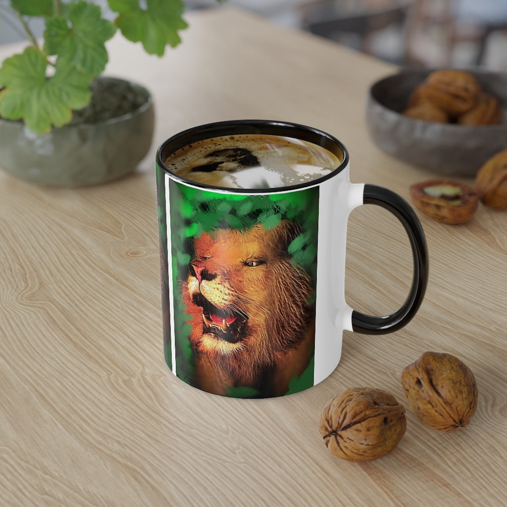 Lion In The Woods Black Accent Mug