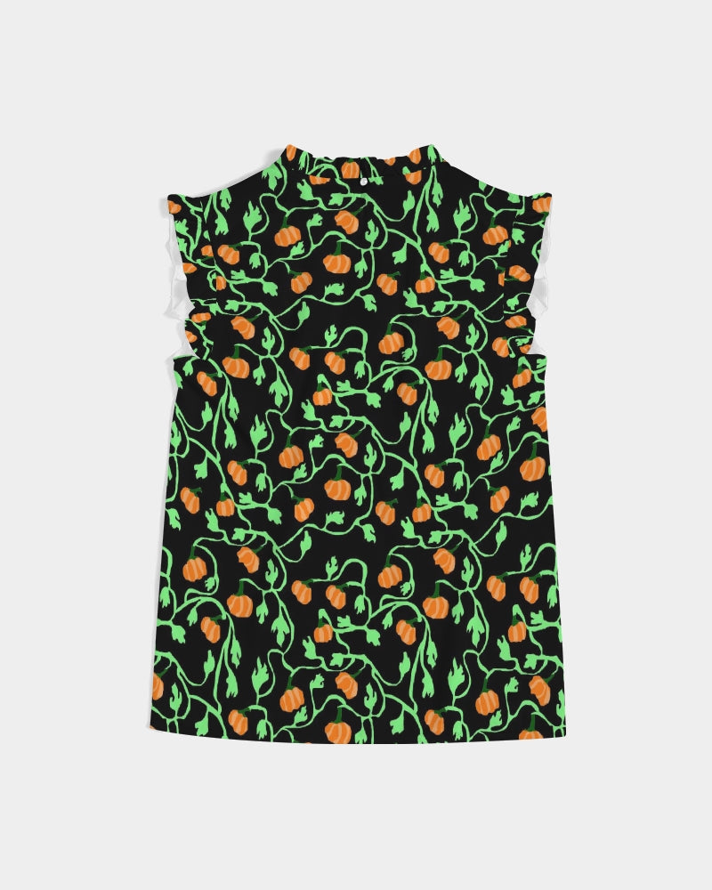 Pumpkin and Vines Patttern Women's Ruffle Sleeve Top