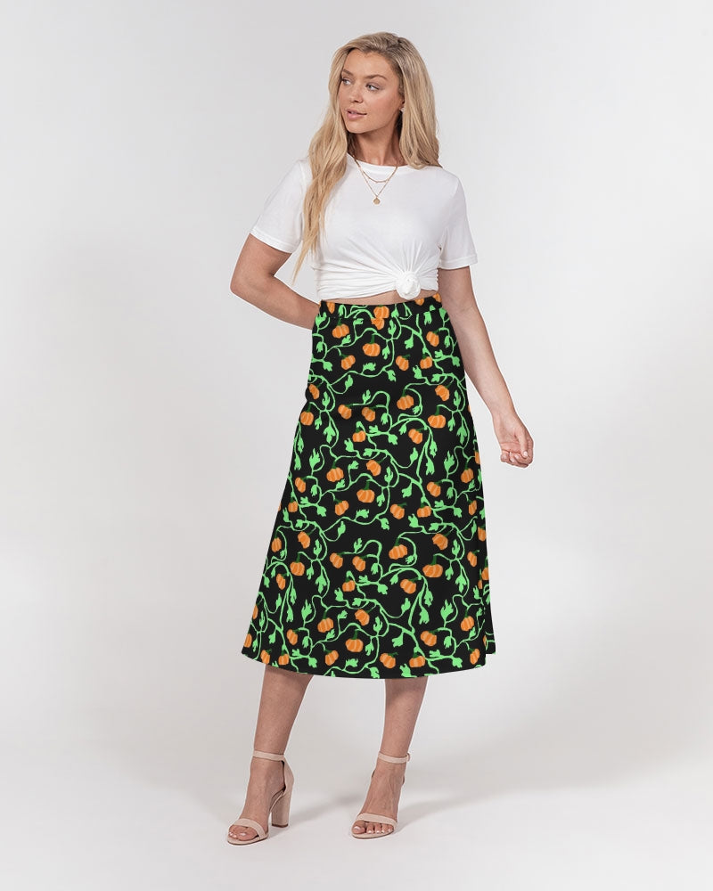 Pumpkin and Vines Patttern Women's A-Line Midi Skirt