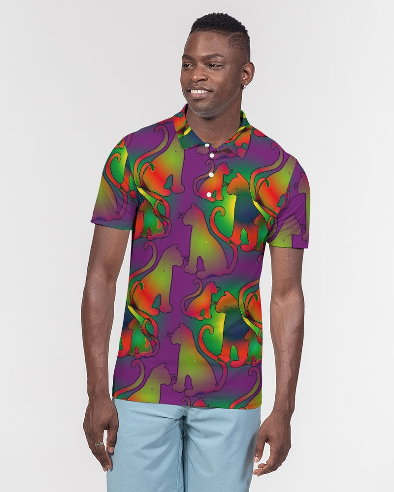 Abstract Rainbow Cats Pattern Men's Slim Fit Short Sleeve Polo