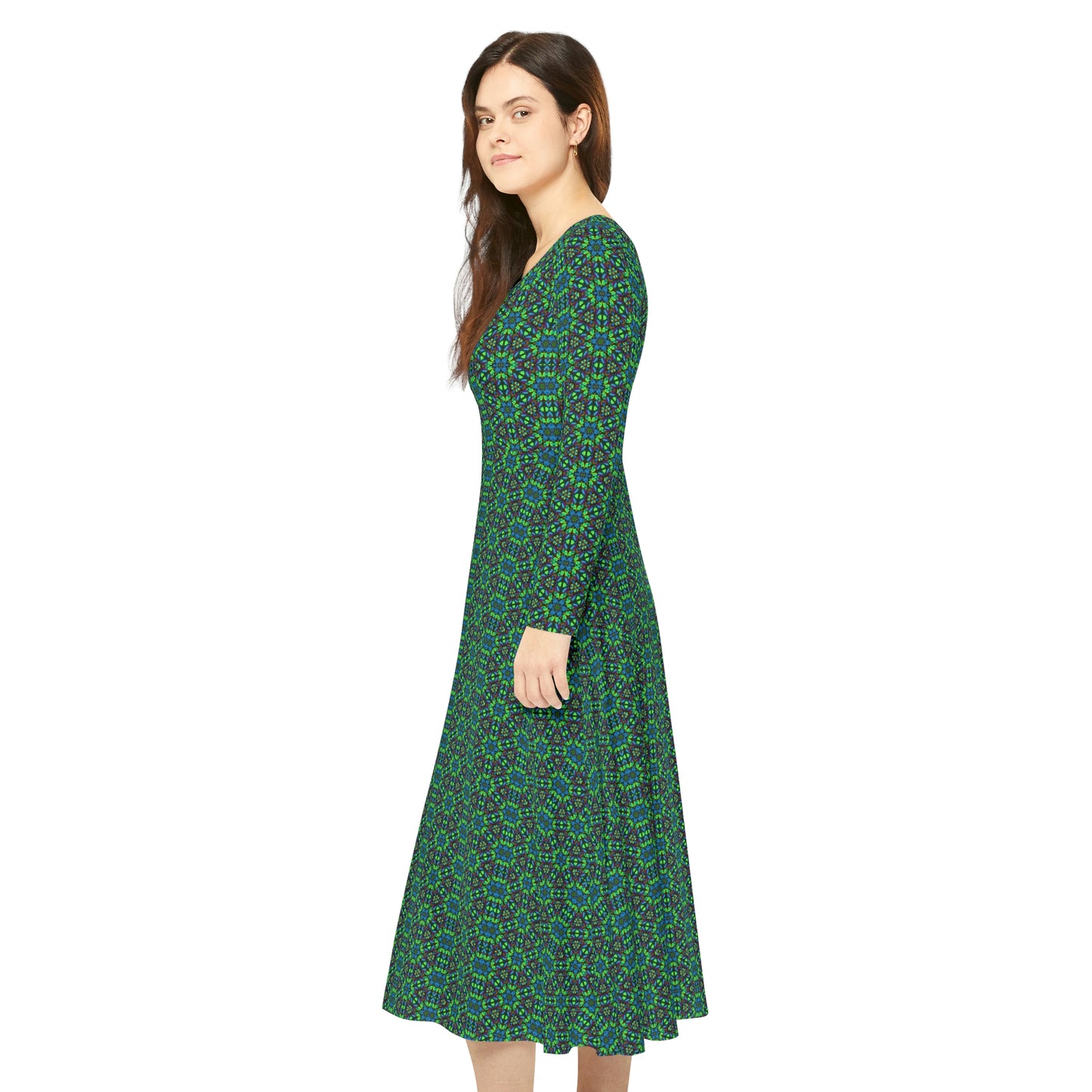 Blue Green Kaleidoscope Women's Long Sleeve Dance Dress