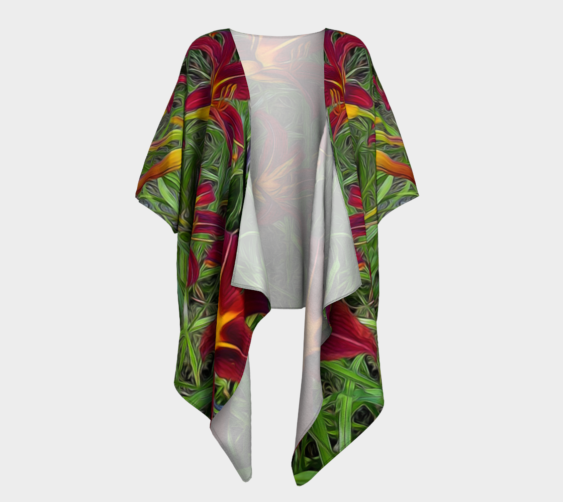 Red Tigerlily Garden Draped Kimono