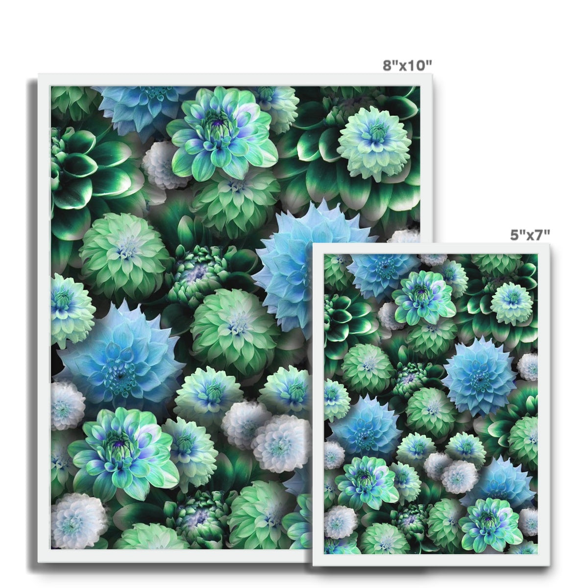 Blue Green Dahlias Framed Photo Tile