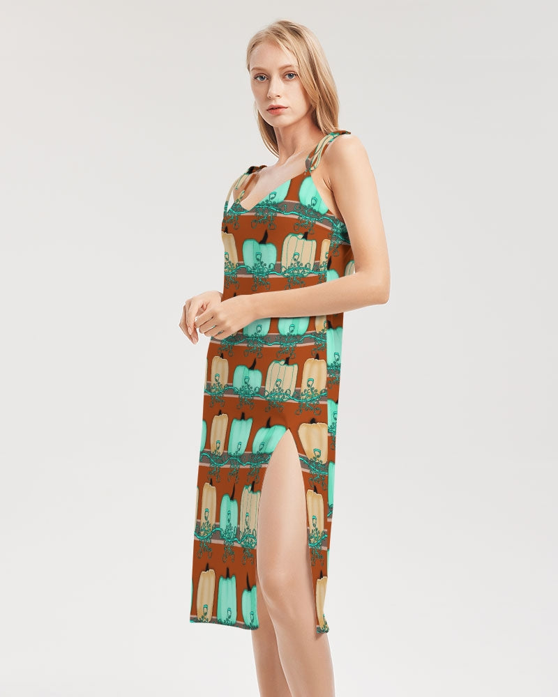 Blue Green Pumpkins Women's Tie Strap Split Dress