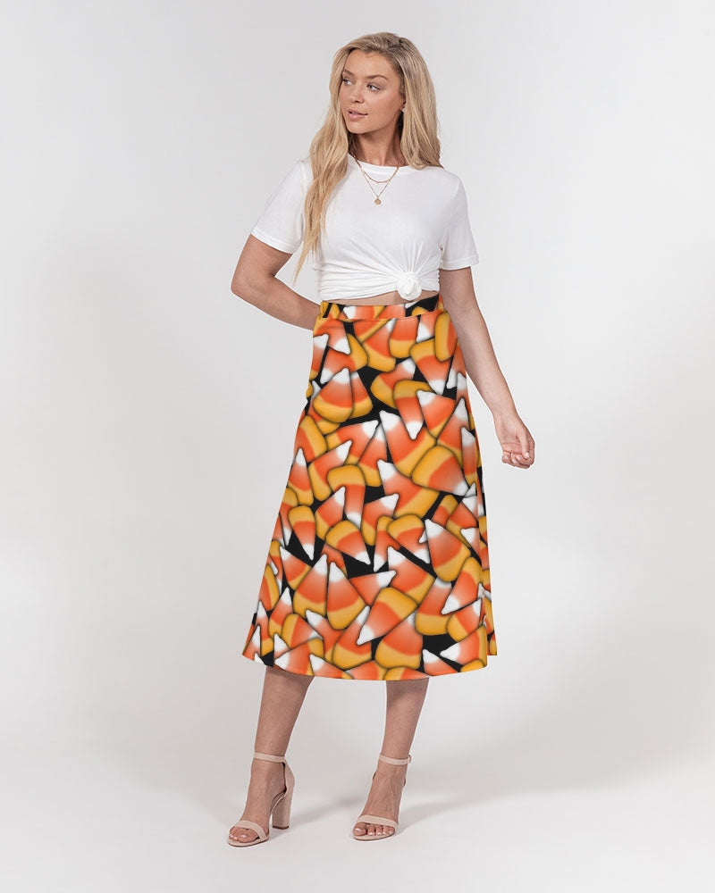 Candy Corn Pattern Women's A-Line Midi Skirt