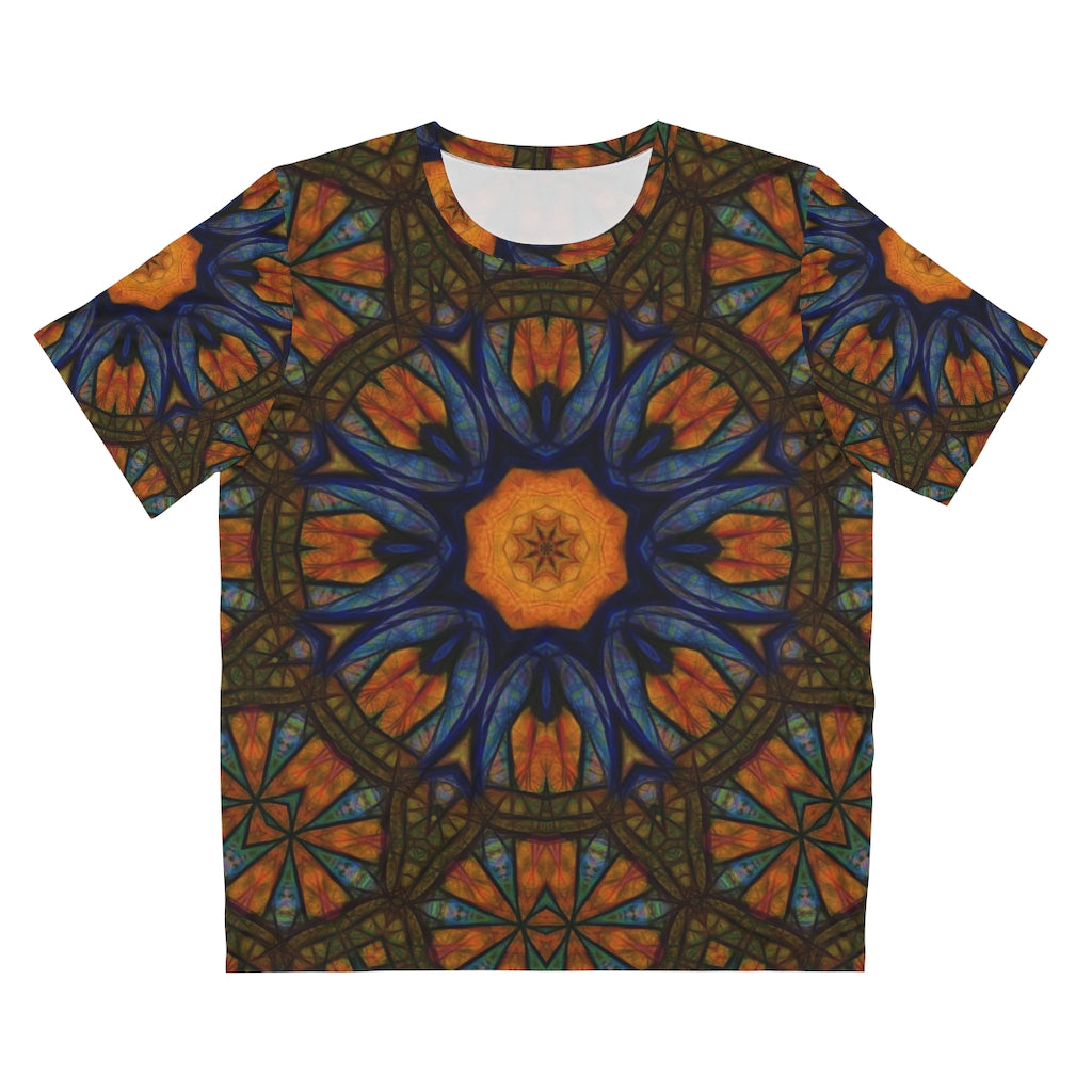 Blue and Orange Sketchy Kaleidoscope Unisex AOP Cut & Sew T-Shirt