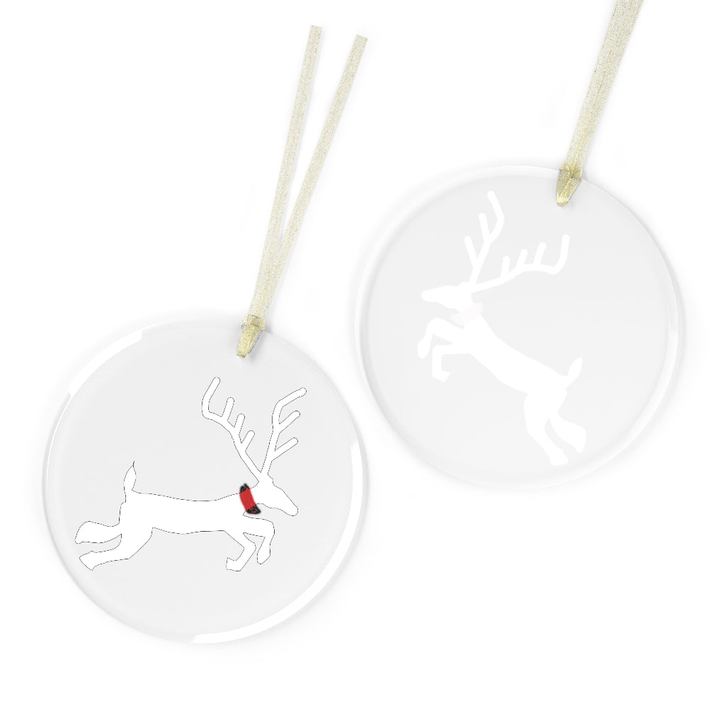 White Reindeer Glass Ornament