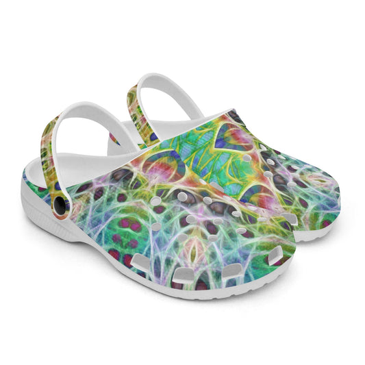 Green Yellow Pink Kaleidoscope 413. All Over Printed Clogs