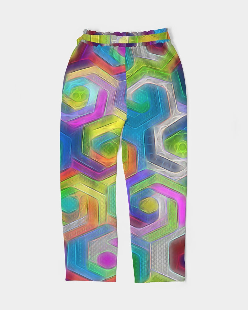 Colorful Hexagons Women's Belted Tapered Pants