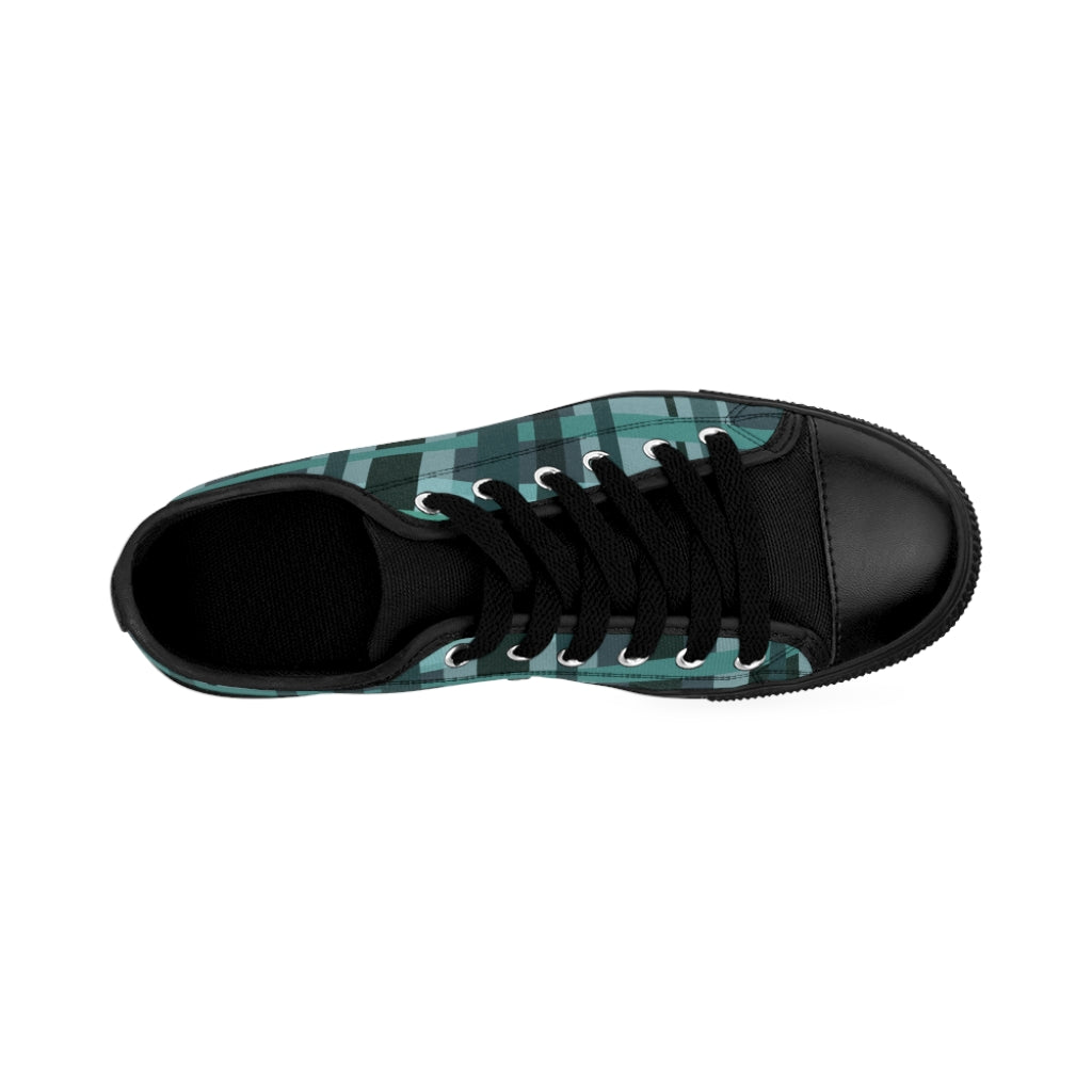 Blue Green Plaid Women's Sneakers