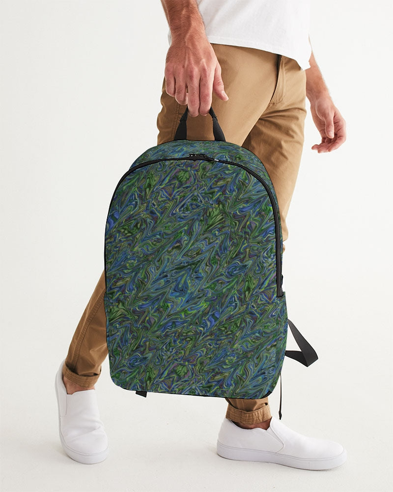 Blue Green Liquid Marbling Large Backpack