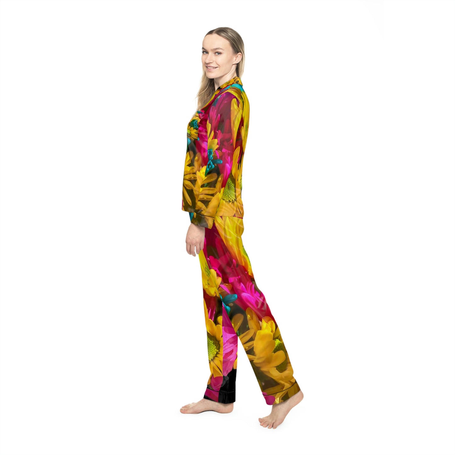 Colorful Daisies Women's Satin Pajamas (AOP)